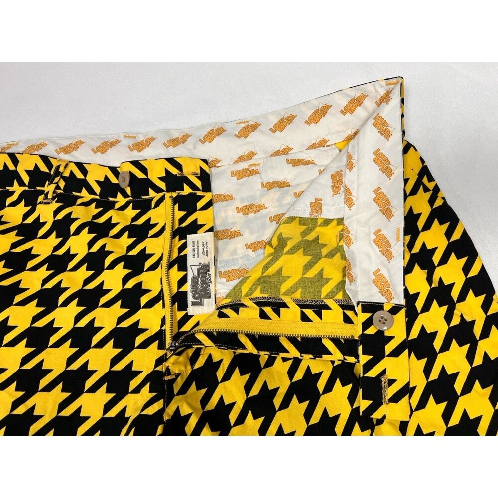 Loudmouth Golf Shorts Mens 42 Black Yellow Houndstooth Stretch - Picture 2 of 10